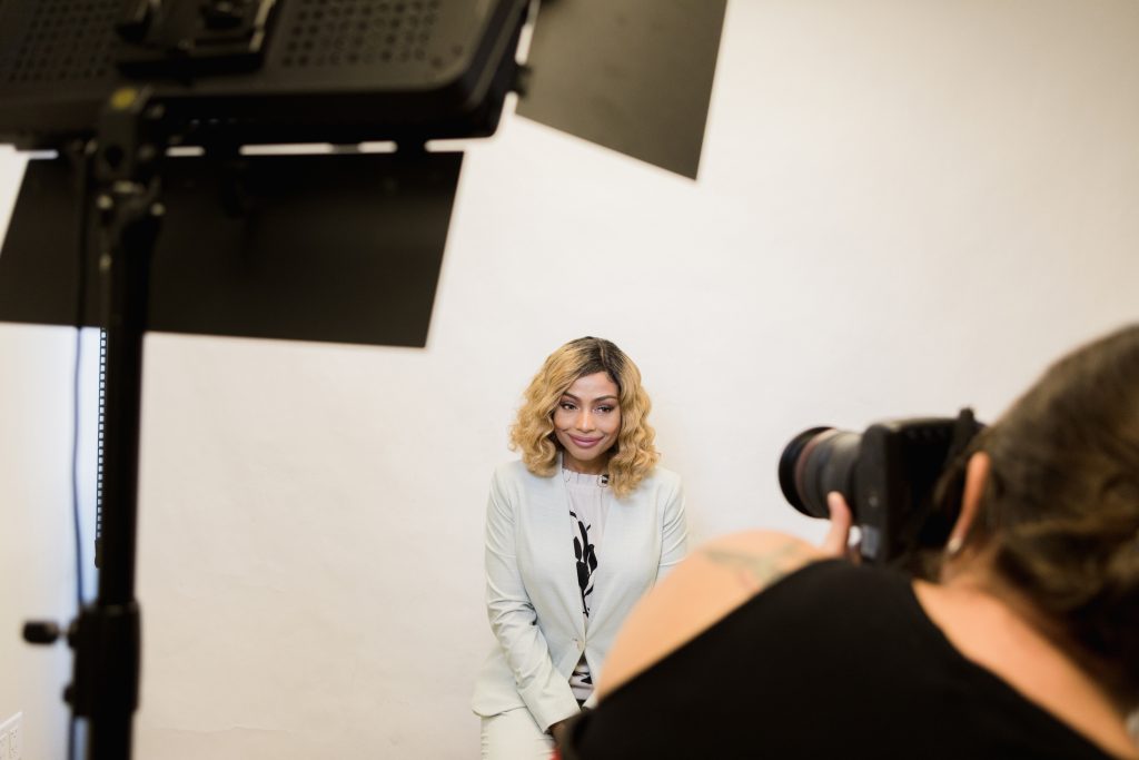 confident woman in business casual outfit, portrait photography